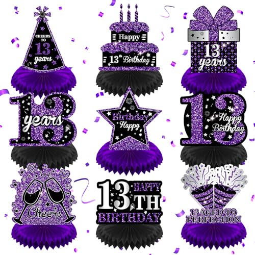 Décoration 13e anniversaire violette : lot de 9 centres de table en nid d'abeille pour fille et garçon