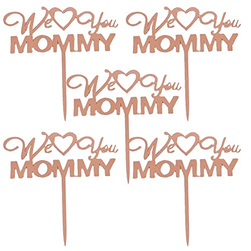 Glixoft 5 Uds. Adornos para Tartas para Día De Madre, Adornos Acrílicos para Magdalenas con Purpurina para Fiesta De Cumpleaños Temática del Feliz Día De Madre