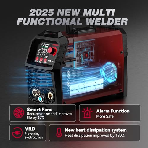 Image of ARCCAPTAIN DC 5 In 1 TIG Welder With Pulse, 200Amp DC 5 In 1 HF /Lift /Pulse /Spot TIG & Stick, 110v /220v Dual Voltage LED Digital Display MultiProcess TIG Welding Machine with 2T /4T TIG200P