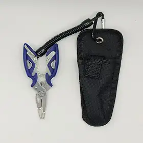 Alicate de remoção de anzol com trava de segurança, bainha e cordão, adequado para corte e amarração