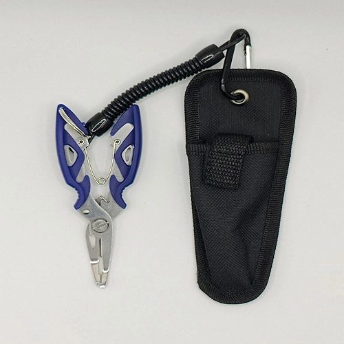 Alicate de remoção de anzol com trava de segurança, bainha e cordão, adequado para corte e amarração