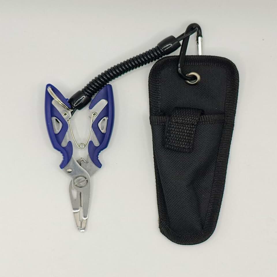 Alicate de remoção de anzol com trava de segurança, bainha e cordão, adequado para corte e amarração