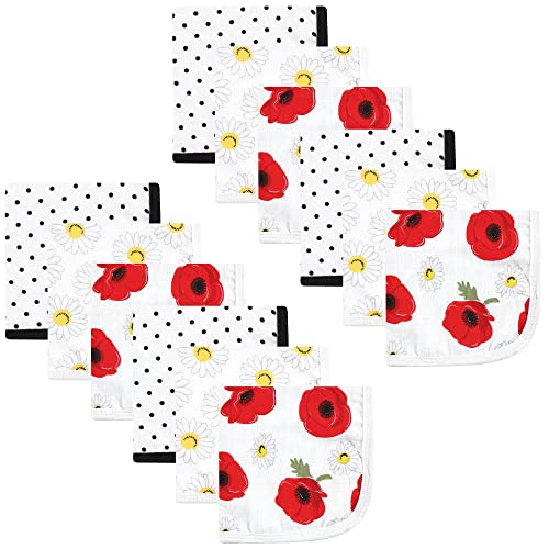 Image of Hudson Baby Unisex Baby Cotton Muslin Washcloths, Poppy Daisy, One Size