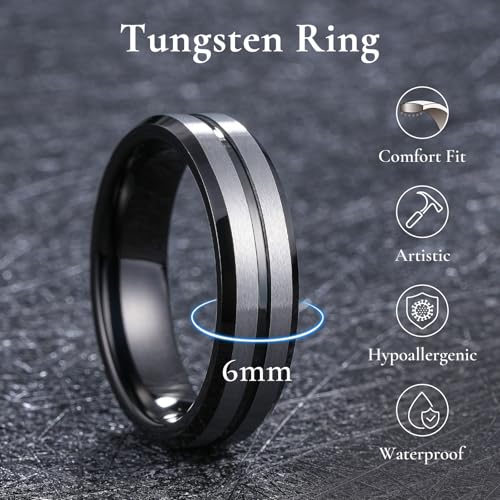 Image of King Will Tungsten Carbide Wedding Band for Men Women-6 /8 /10mm Width Multicolor Available with Grooved Center Wedding Ring Suitable for Work, Gym Comfort Fit Size 4-16
