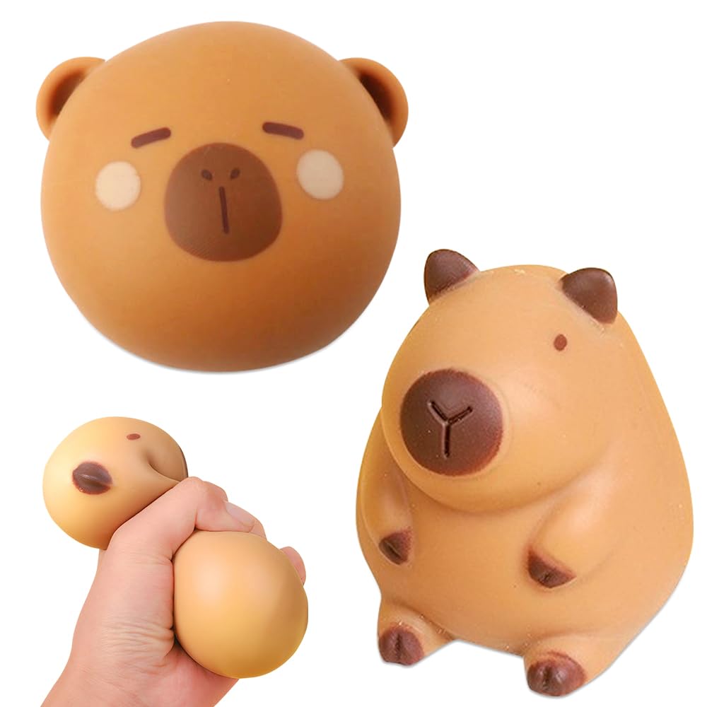 Capybara Squishy Brown, 2 Pcs Squeeze Toys Squishies Toy Squeeze Stress Relief Toys Pinching Cooki Simulation Stretchy Stress Ball for Relieving Strains for Children and Adults Decompression Gift