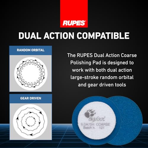 Image of RUPES 9.DA70H /4 Pack of 4 Blue D-A Coarse Cutting Foam Pads 70mm | Ideal for Paint Correction & Gloss Enhancement | Mild to Severe Defect Removal | Compatible with 2.75 inch Backing Plate