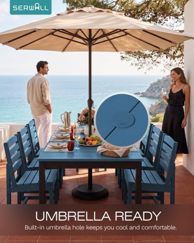 Image of SERWALL Outdoor Dining Set, 9 Piece HDPE Armless Dining Set, Blue
