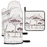 Moslion Giraffes Oven Mitts and Potholders  African Savannah Animal Safari Cute Wildlife Rustic Farm