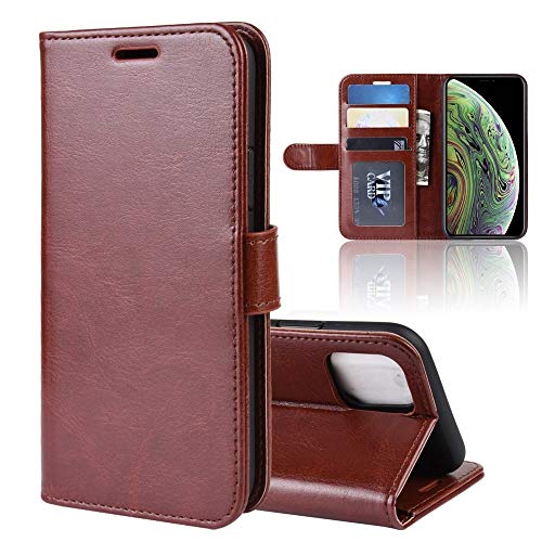 Housse en cuir iPhone 11 Pro marron texturé R64 clapet horizontal style holster