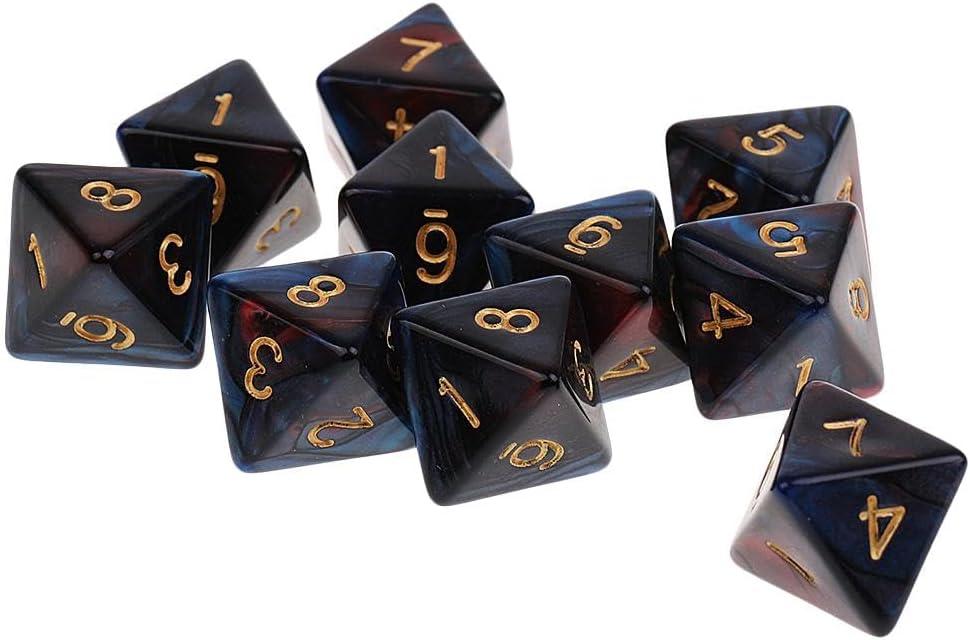 10pcs 8 Sided Dice D8 Polyhedral Dice for and Dragons Table Games, Red Blue
