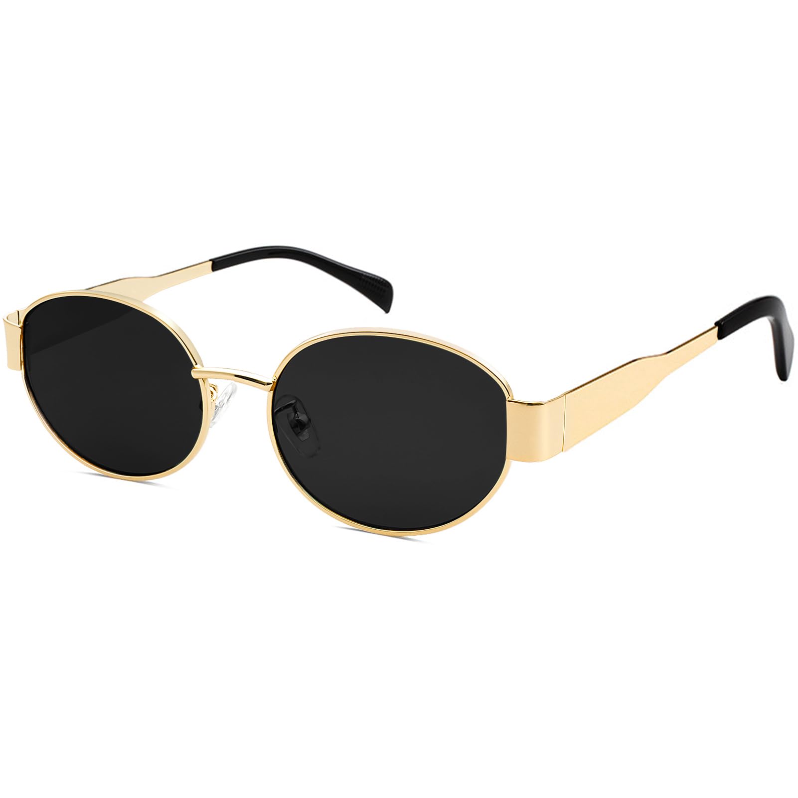knliwkm Trendy Retro Oval Sunglasses for Women Gold Fashion Designer Shades Vintage 90s Style Classic Sun Glasses