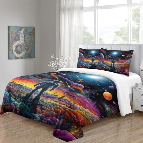 Housse de couette 3D planete 200x200 parure de lit avec fermeture eclair microfibre - 5