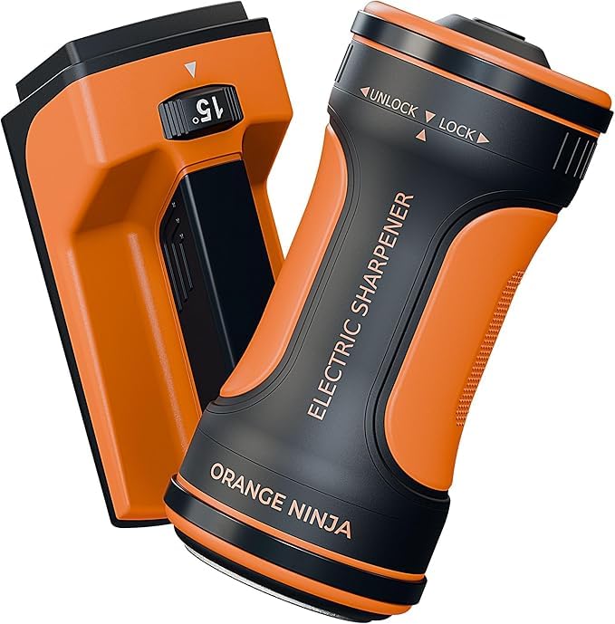 Orange Ninja Electric Rolling Knife Sharpener - 5 Adjustable Sharpening Angles 12 24 - 3-Stage Diamond Ceramic Sharpening