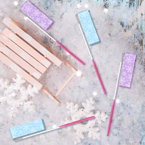 Image of Soulchen 20 Pack Pink and Green Witch Party Favors Witch and Theme Wands with Thank You Cards Pink Green Dance Ribbons Birthday Party Favors Dance Streamers Gift(20 Pcs,Snowflake)