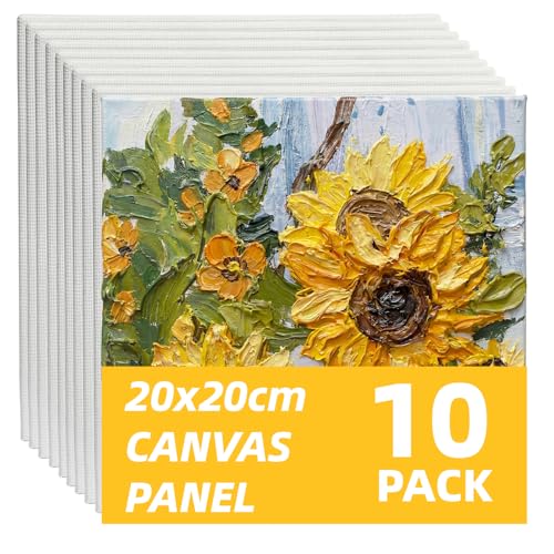 CONDA Leinwände zum Malen 10er-Pack Leinwandtafeln für Malerei 20x20 cm (8x8) Baumwolle Säurefrei Kleine Leere Leinwände für Acryl- & Ölmalerei Für Künstler & Anfänger