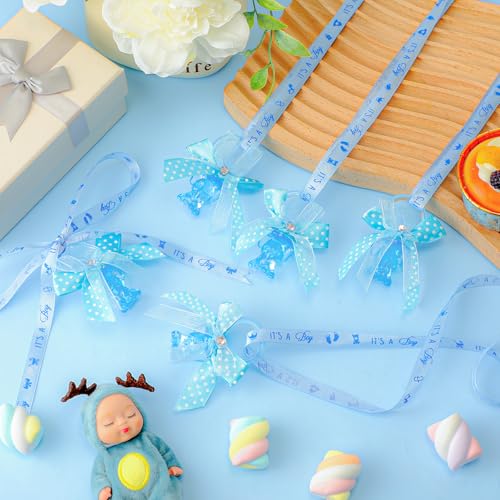 Image of Tondiamo 60 Pcs Baby Shower Pacifiers Elephant Necklace Acrylic Baby Shower Party Favors with Cute Rhinestone Bows for Gender Reveal Party Decoration Table Scatter(Blue)