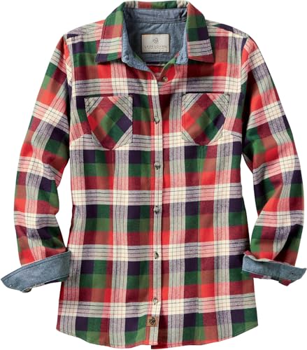 Legendary Whitetails Womens Long Sleeve Plaid Flannel Button Up Shirt 100% Cotton, Alpine Mountain Plaid, MED