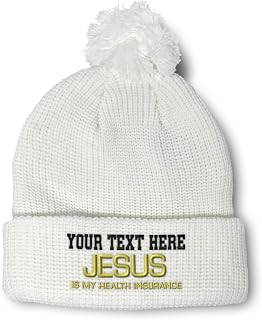 Speedy Pros Pom Pom Beanies for Women Jesus is My Health Insurance God Christ Skull Cap Winter Hats Men One Size
