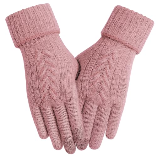 Achiou Women Winter Gloves, Touch Screen Texting Gloves, Elastic Soft Warm Knit Lined, One Size