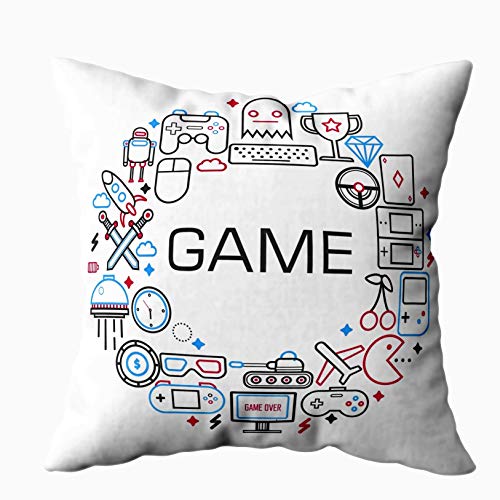 Fundas de almohada estándar, juegos de Internet con pulgadas ocultas con cremallera Cartel de juegos electrónicos Dispositivos de juego Iconos de contorno Decoración Funda de almohada de algodón Funda