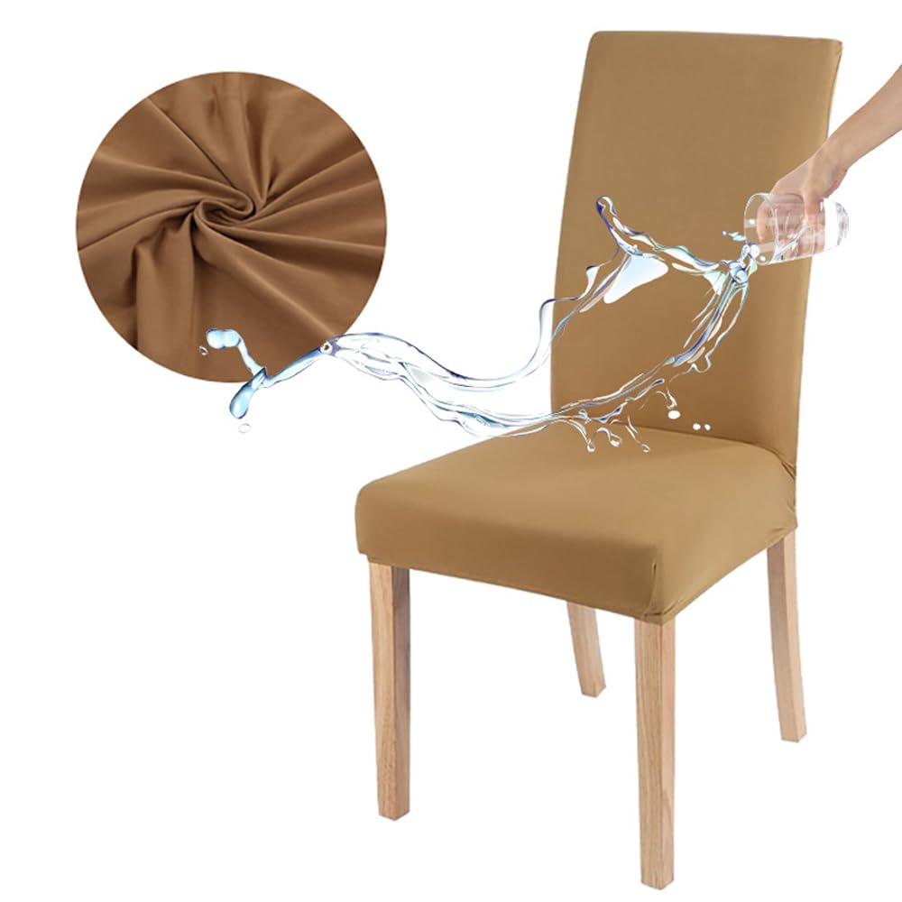 Odot Chair Covers, Elastic Dining Chairs Set of 2/4/6, Waterproof Seat Covers, Washable Removable Dining Chair Covers, Extensible High Back Chair Cover for Hotel, Home (Set of 2,Camel)
