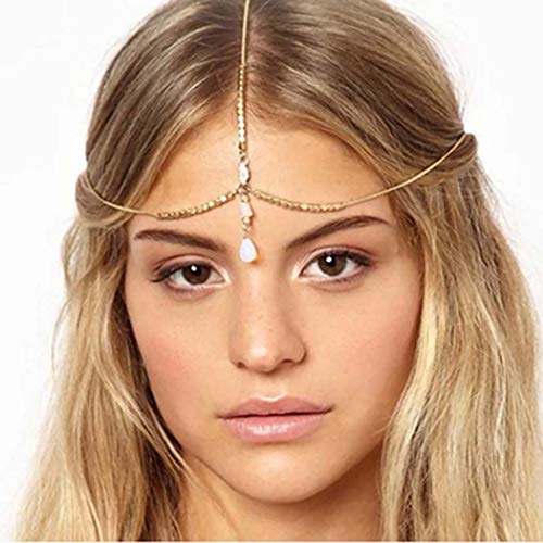 Yizaca Boho Pendant Head Chain Gold Crystal Drop Hair Chain Rhinestone Headpieces Beaded Headband Jewelry for Women and Girls