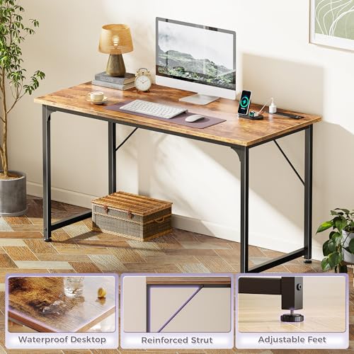 PRAISUN 47 X 20 Inch Office Computer Desk with Power Outlets and USB-C Port, Larger Gaming Desk, for Home Office, Study, Bedroom, Writing Work from Home Table, Metal Frame, Rustic Brown - Image 8