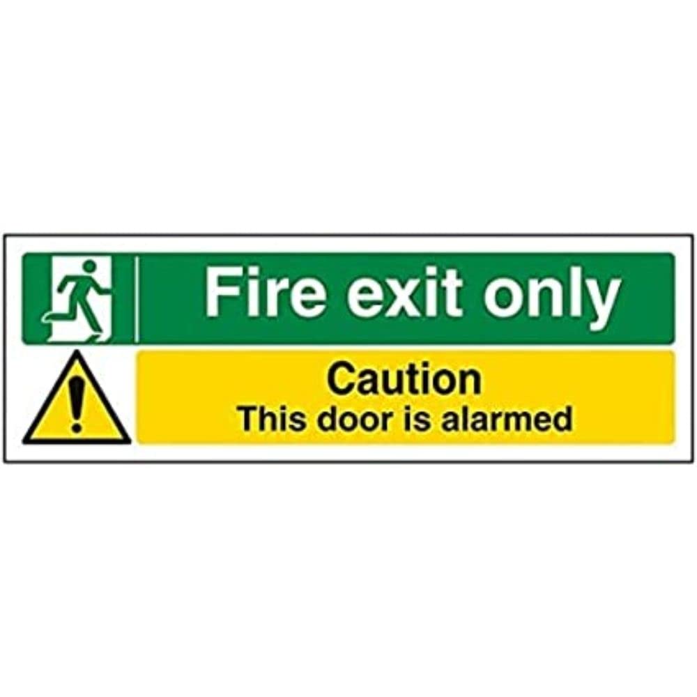V Safety Fire Exit - Fire Exit Only/Door Alarmed - 600 x 200 mm Safety Sign, Multi, 600x200mm