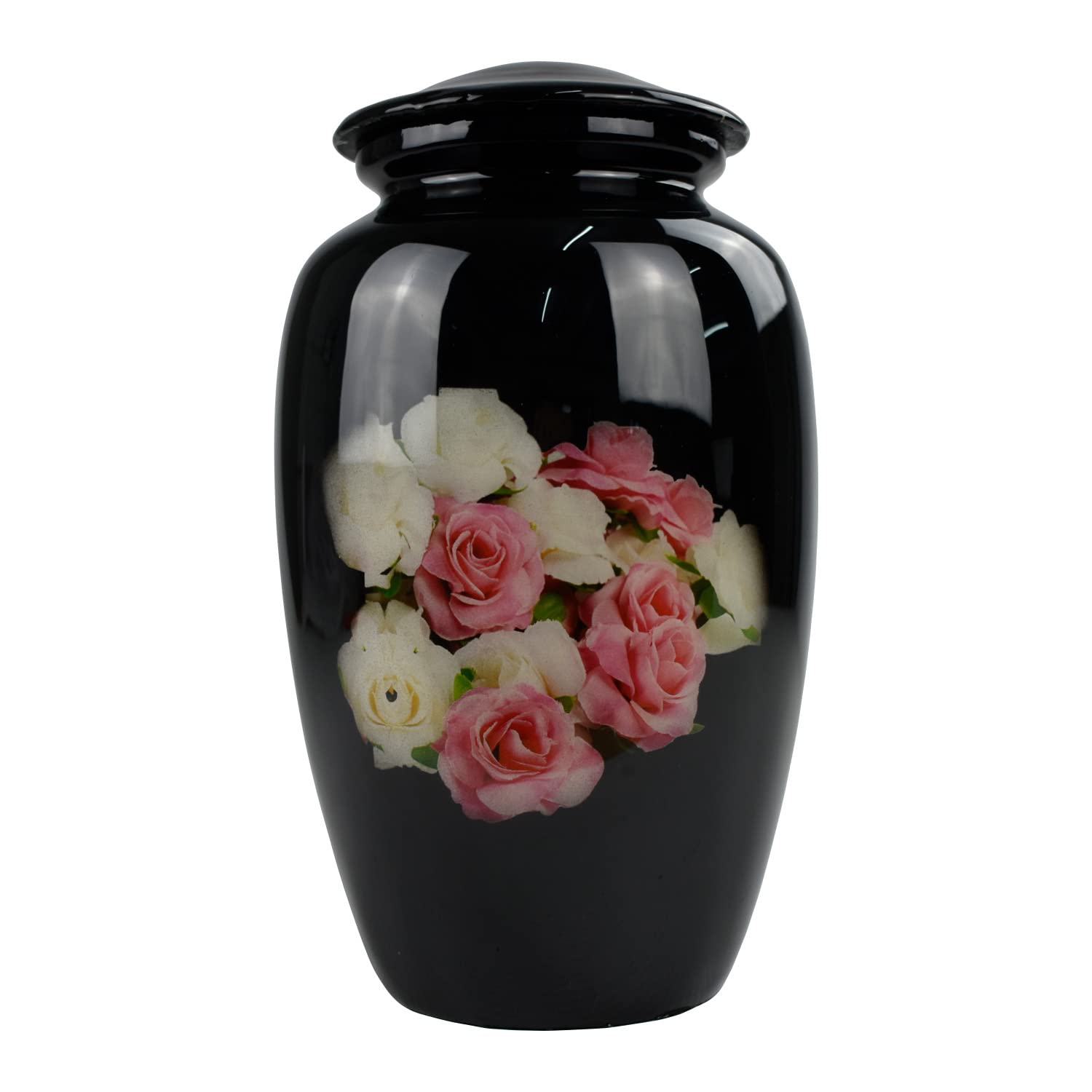Sterling Ventures Large Cremation Memorial Urn for Adult Human Ashes Screw Lid Design (Classic Pink Rose)