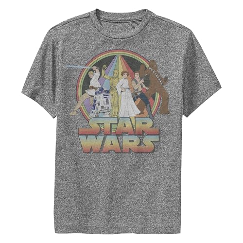STAR WARS Boy's A New Hope Distressed Rainbow Cast Performance Tee