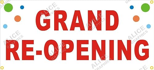 Letrero de pancarta de 22 x 48 pulgadas con gran apertura (reapertura) (diseño #2), cambio de texto existente disponible (opcional)