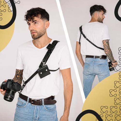 Image of C Coiro Leather Camera Strap Crossbody for DSLR, Mirrorless - Secure Dual Mount, Quick Release for Professional Photography