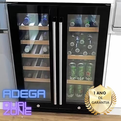Adega e Refrigerador 2 em 1 Dual Zone Aço Inox Premium Touch Screen Iluminação Em LED Capacidade 20