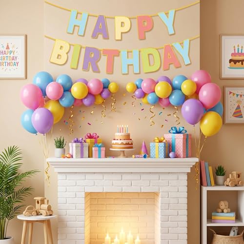 Image of Happy Birthday Banner - Birthday Party Decorations for Home | Pastel Happy Birthday Sign for Women Men Girls Boy | Party Favors Supplies for Indoor Outdoor Decor