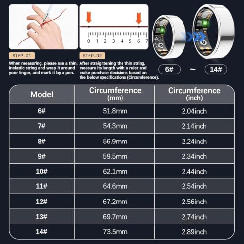 Image of Smart Ring for Women Men, Fitness Ring with Heart Rate, Blood Oxygen,Stress, Sleep Tracker, Step Tracker, Fit Ring No Subscription Fee, IP68 Waterproof Smart Ring for iPhone & Android (Silver, 6#)