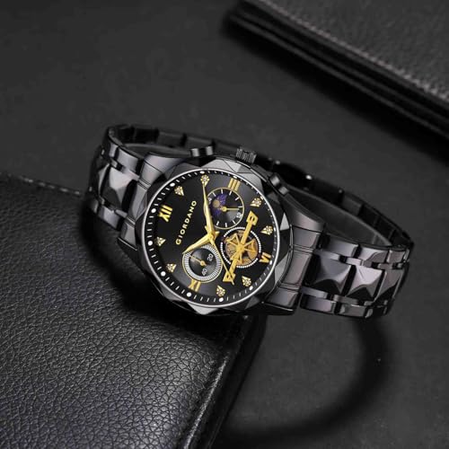 Image of Giordano Chronograph Analog Quartz Watch for Men with Round Dial, Multifunction Subdials, Sun Moon Display, Crystal Hour Markers, Roman Numerals, Stainless Steel Strap - GZ-50236