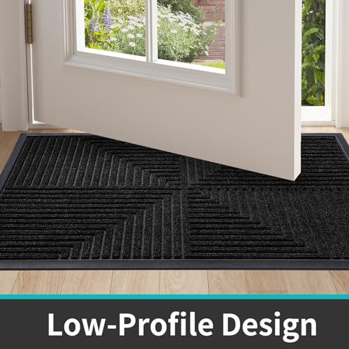 Arotive Front Door Mat Indoor Outdoor Entrance, Heavy Duty Non-Slip Rubber Doormats, Low Profile, Easy Clean, Dirt Trapper Entryway Floor Mats for Outside, Garages and Patios, 29.5x17, Black