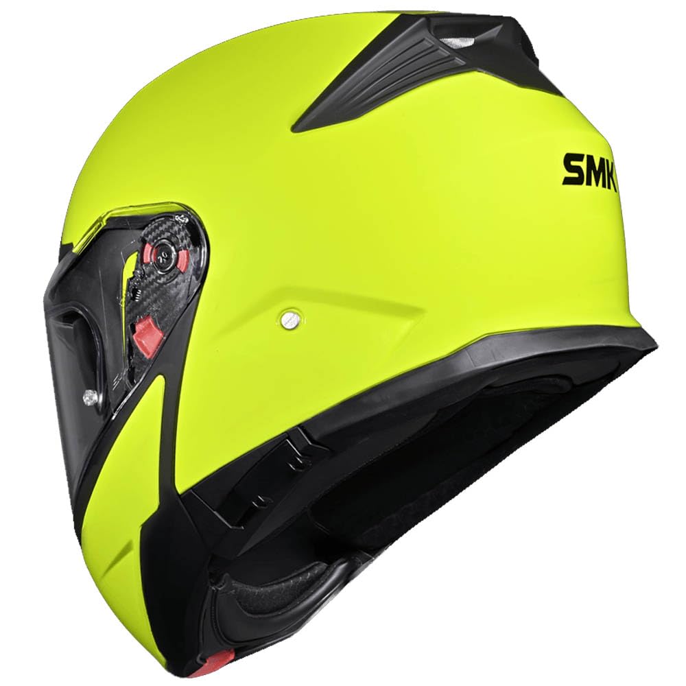 Helmets SMK Gullwing Amarillo Hi Vision Brillo, Casco de Moto Modular Abatible PJ para Hombre y Mujer, con Visor Solar Ahumado, Interior Desmontable, 22.06