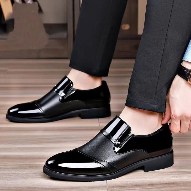 Dress Oxford for Men Slip On Round Toe Solid Color Vegan Leather Low Top Anti-Slip Non Slip Block Heel Outdoor4