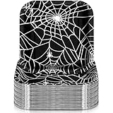 Havawish 100 Pcs 7 Inch Halloween Paper Plates Black Disposable Dessert Plates Skeleton Spider Web Square Halloween Decorative Dinner Plates for Birthday Party Supplies(Spider Web)