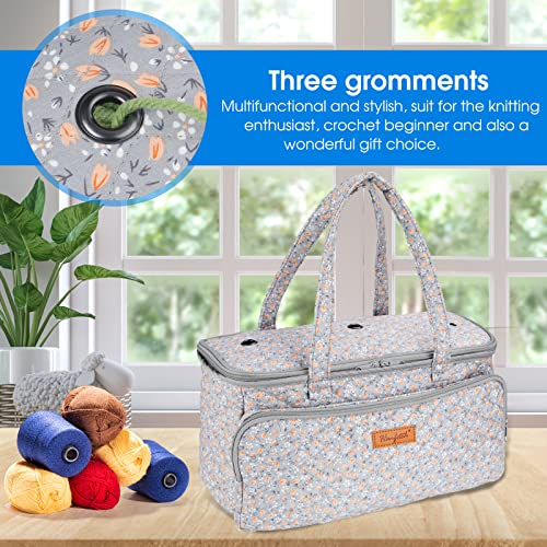 Image of Yarn Bag-Yarn Storage Organizer with Grommets-Portable Crochet Bag for Yarn Skeins-Crochet Hooks-Knitting Needles -Other Accessories (Tulip-Orange)