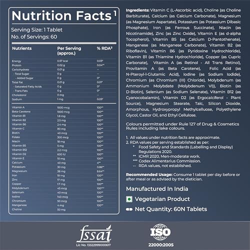 Nutrabay Pro Active Multivitamin for Men - 60 Tablets | 25 Vital Vitamins & Minerals with Zinc, Vitamin C, Vitamin D, Vitamin B12, and Multiminerals | Enhances Energy, Stamina & Immunity 5 513XsHT8GgL
