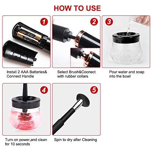 Electric Makeup Brush Cleaner Dryer,Electric Automatic Cosmetic Makeup Brushes Spinner Cleaner&Dryer,8 Rubber Professional Makeup Brush Cleaning Tool for Makeup Brush&Women Gifts