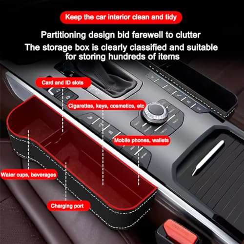 JNNJ Leder Auto-Sitzlücken Organizer - Aufbewahrungsbox für Mittelkonsole, Vordersitzlückenfüller Mit Seitentaschen (Schwarz)