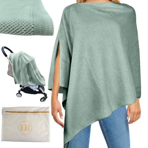 Image of Little Rou Peekaboo Nursing Cover Up for Breastfeeding - Breathable Knit - Soft Organic Cotton & Cashmere Breast Feeding Poncho for Women - Privacy Feature - Includes Mesh Laundry Bag (Sage)