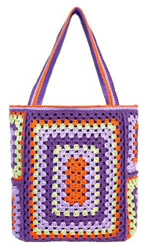 Image of Knitted Shouder Bags for Women Crochet Handbag Colorful Summer Totes Oversized Woven Top Handle Purse