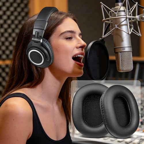 Image of SOULWIT Earpads Replacement for Audio Technica ATH M50X M50XBT M50RD M40X M30X M20X MSR7 SX1 Monitor Headphones, Ear Pads Cushions with Softer Protein Leather, High-Density Memory Foam - Black