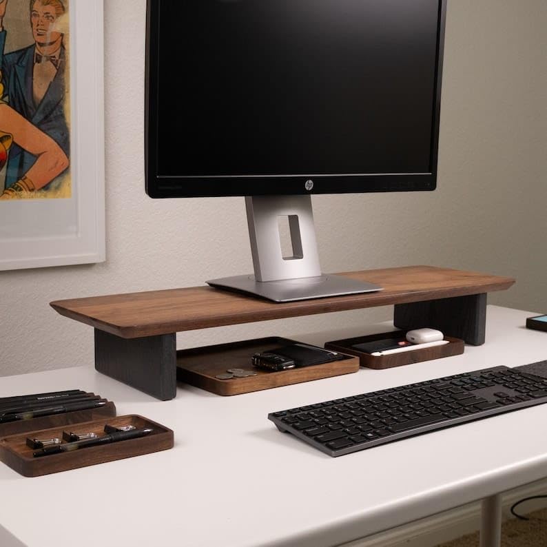 carpentray 66Cm Wooden Computer Long Monitor Stand, Monitor Riser Desk ...