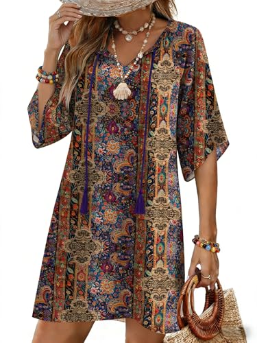Image of Zeagoo Womens Summer Dress Casual Ruffle Tiered Floral Square Neck Sundresses Beach Boho Mini A-line Dress 2026 with Pockets