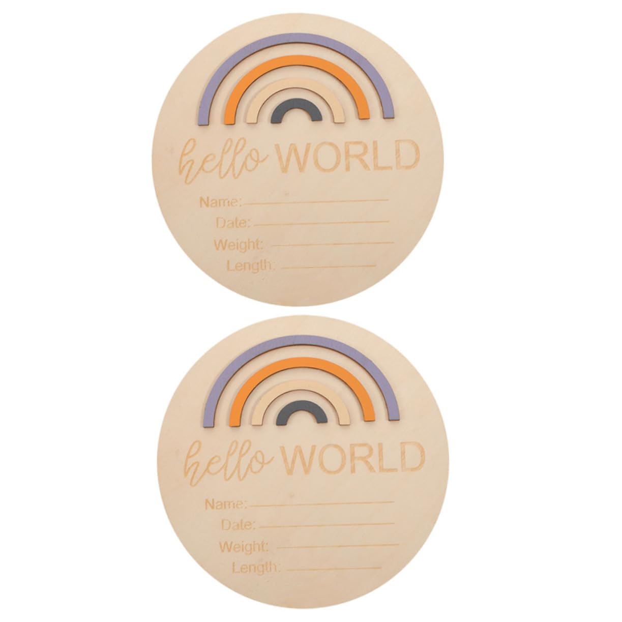 Totority Wooden Baby Birth Announcement Sign Set 2pcs Round Milestone Card Newborn Name for Photo Prop